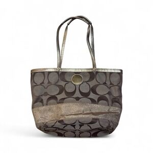 Vintage Coach Signature Tote Bag - Brown and metallic gold Accents G1060-F15112